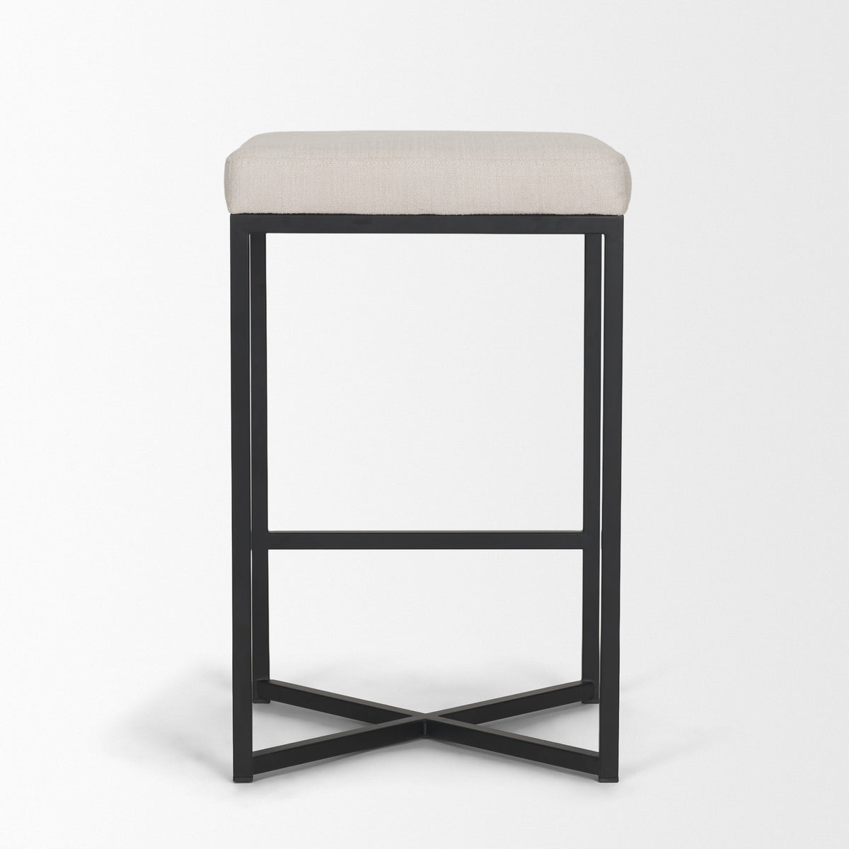 Frodo White/Black 26.5"H Fabric Seat Metal Base Stool - Ornate Home