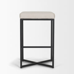 Frodo White/Black 26.5"H Fabric Seat Metal Base Stool - Ornate Home