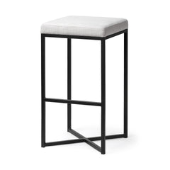 Frodo White/Black 30"H Fabric Seat Metal Base Stool - Ornate Home