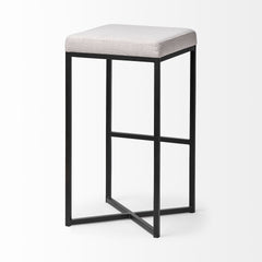 Frodo White/Black 30"H Fabric Seat Metal Base Stool - Ornate Home