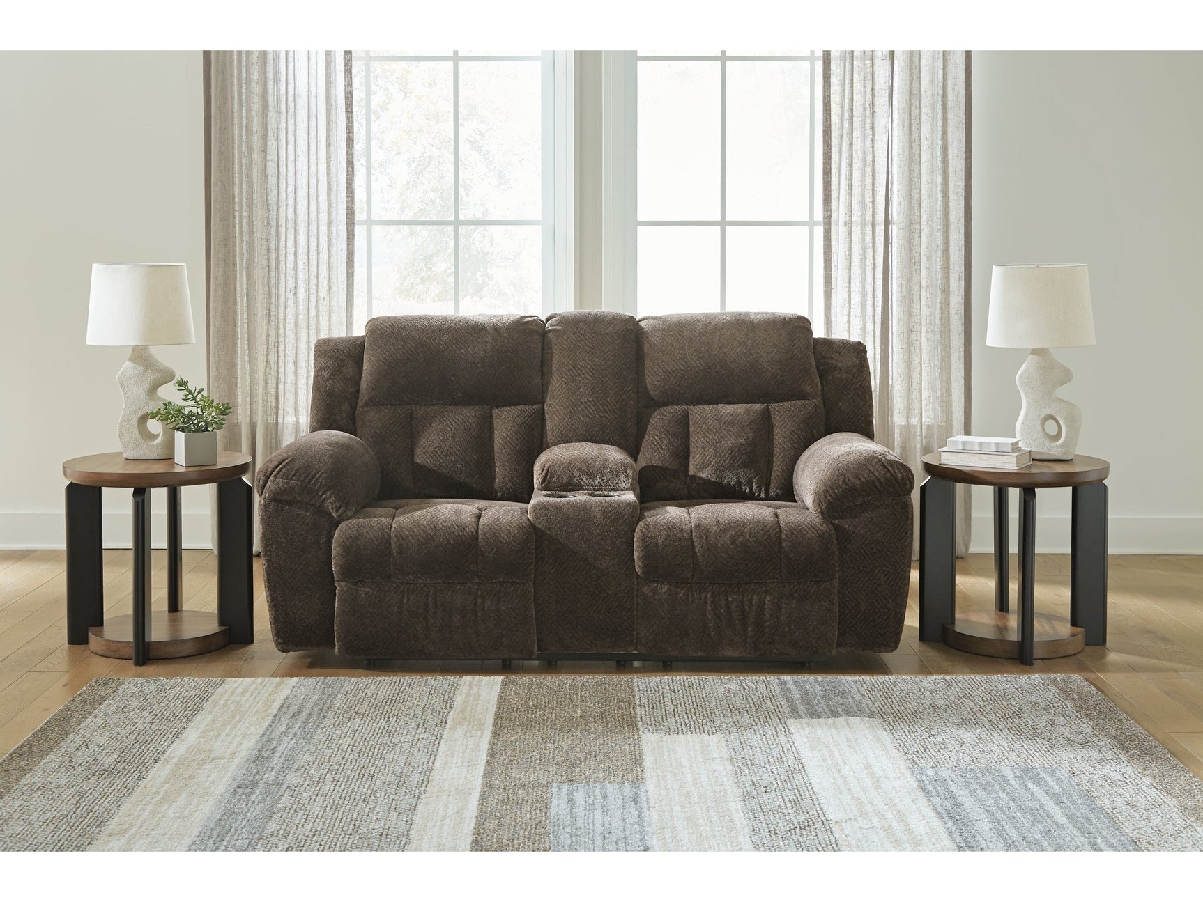 Frohn Chocolate Reclining Loveseat w/Console (Online Special Price) - Ornate Home
