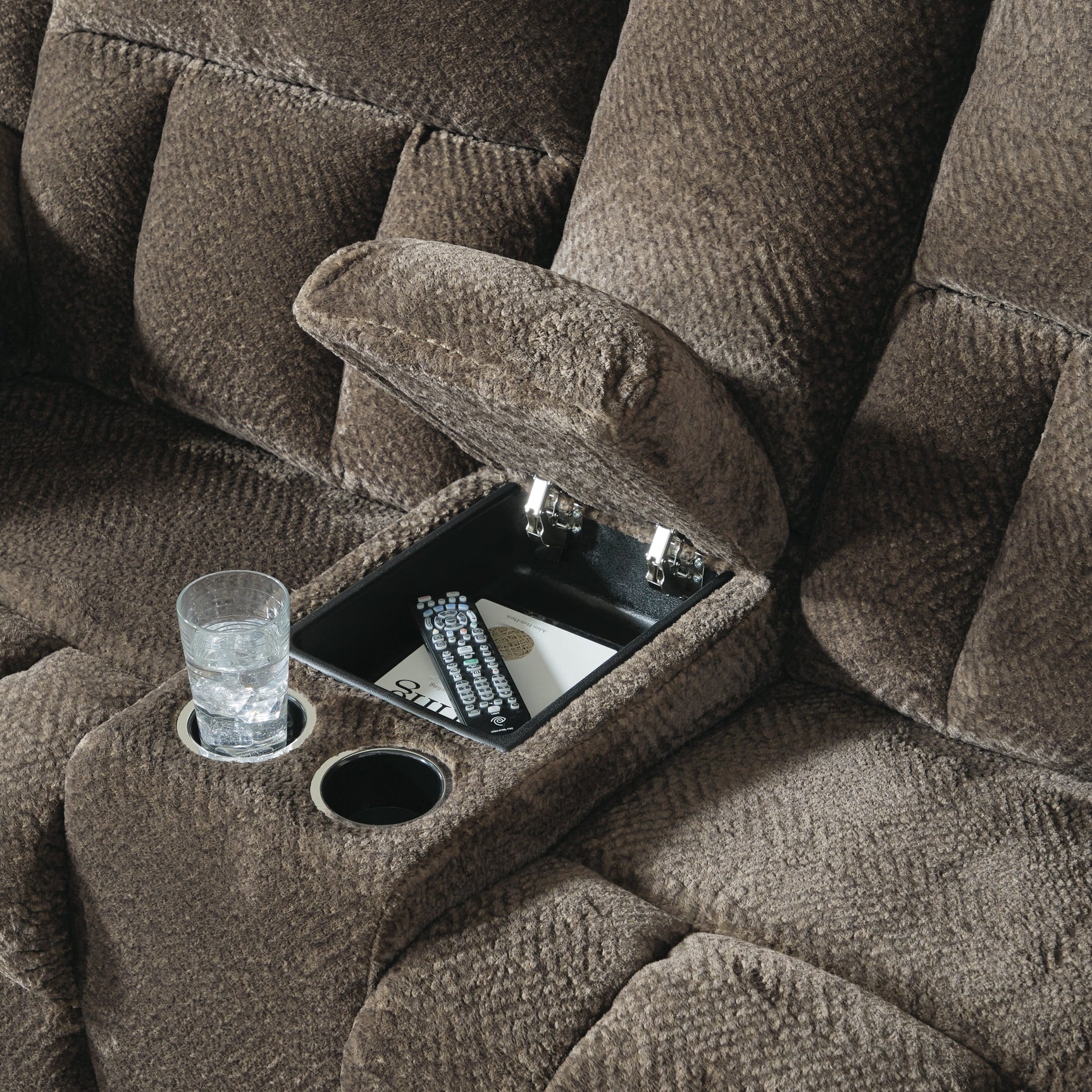 Frohn Chocolate Reclining Loveseat w/Console (Online Special Price) - Ornate Home