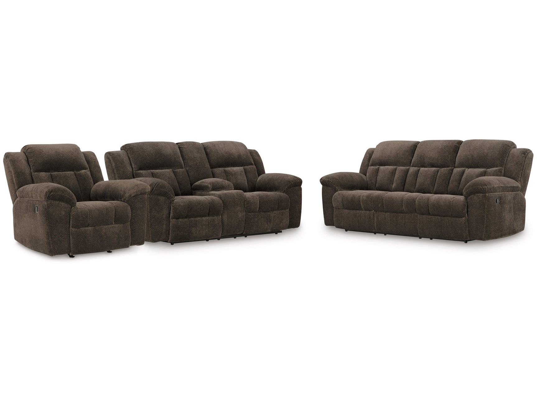 Frohn Chocolate Reclining Sofa, Loveseat and Recliner - Ornate Home
