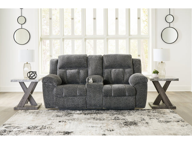 Frohn Graphite Reclining Loveseat w/Console - Ornate Home