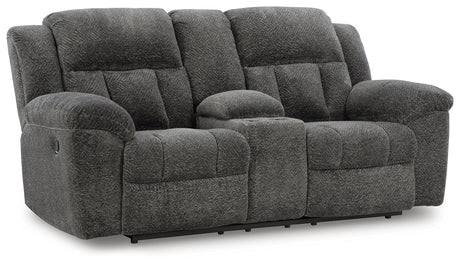 Frohn Graphite Reclining Loveseat w/Console - Ornate Home