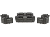 Frohn Graphite Reclining Loveseat with Console and 2 Recliners (Online Special Price) - Ornate Home