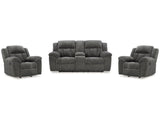 Frohn Graphite Reclining Loveseat with Console and 2 Recliners - Ornate Home