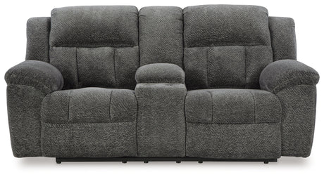 Frohn Graphite Reclining Loveseat with Console and 2 Recliners - Ornate Home