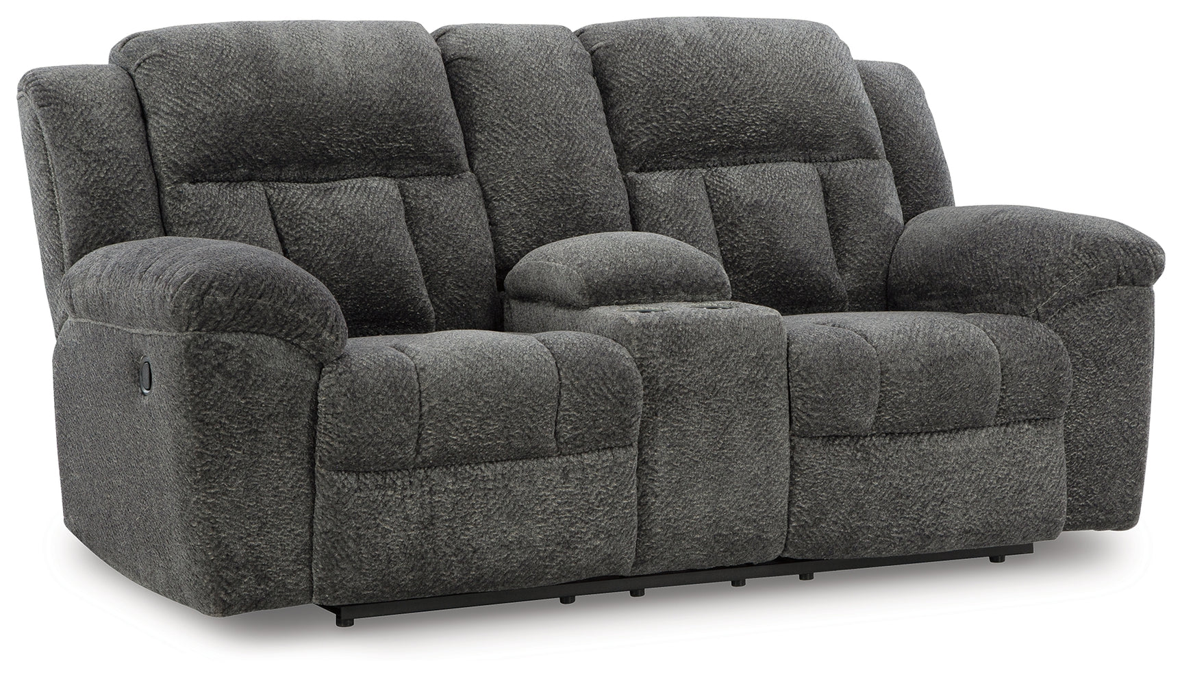 Frohn Graphite Reclining Loveseat with Console and 2 Recliners - Ornate Home