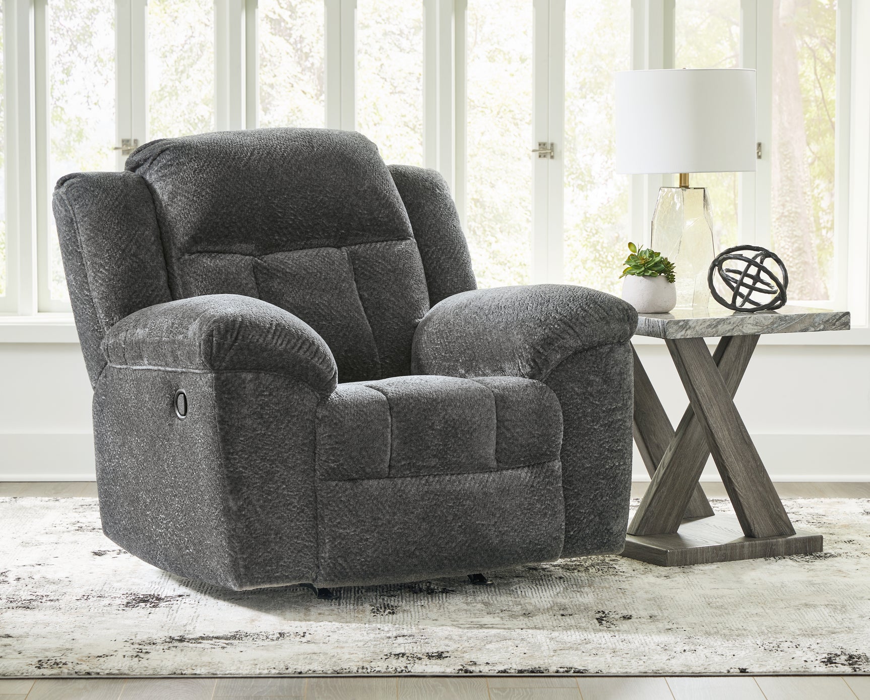 Frohn Graphite Reclining Loveseat with Console and 2 Recliners - Ornate Home