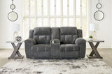Frohn Graphite Reclining Loveseat with Console and 2 Recliners - Ornate Home