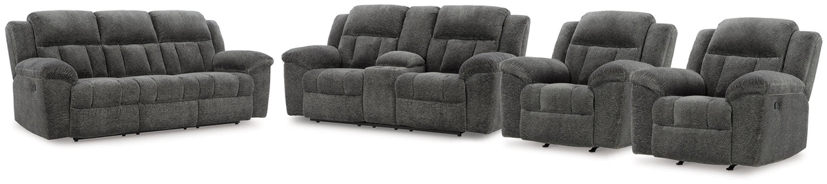 Frohn Graphite Reclining Sofa and Loveseat and 2 Recliners - Ornate Home