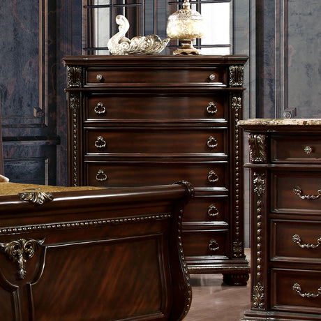 Fromberg Brown Cherry 5 Piece Bedroom Set w/Chest - Ornate Home