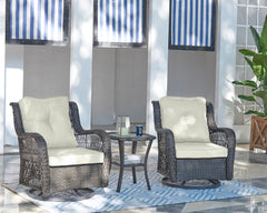 Fruttuo Patio 2-Person Seating Group with End Table with Cream Cushions - Ornate Home