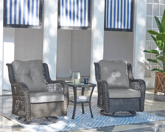 Fruttuo Patio 2-Person Seating Group with End Table with Grey Cushions - Ornate Home