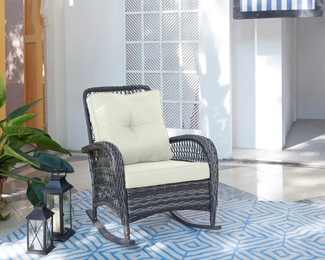 Fruttuo Patio Rocking Chair with Cream Cushions - Ornate Home