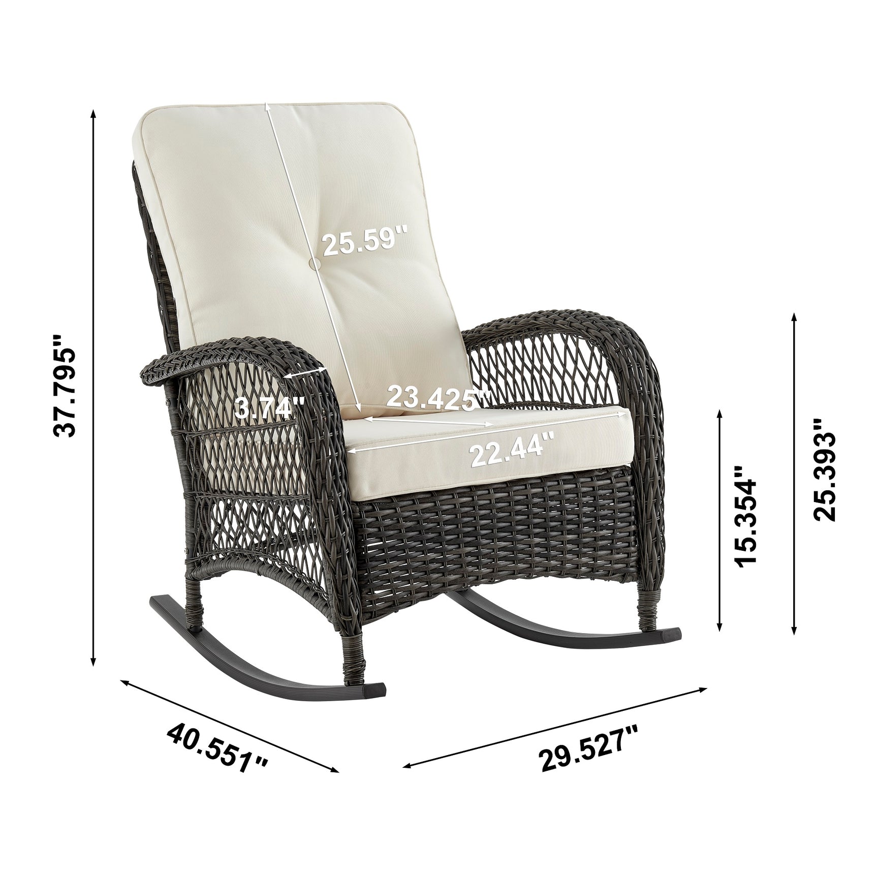 Fruttuo Patio Rocking Chair with Cream Cushions - Ornate Home