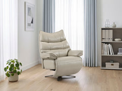 Fulcrum Beige Power Reclining Swivel Chair With Manual Adjustable Headrest - Ornate Home