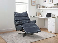 Fulcrum Blue Power Reclining Swivel Chair With Manual Adjustable Headrest - Ornate Home