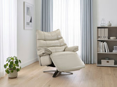 Fulcrum Taupe Power Reclining Swivel Chair With Manual Adjustable Headrest - Ornate Home