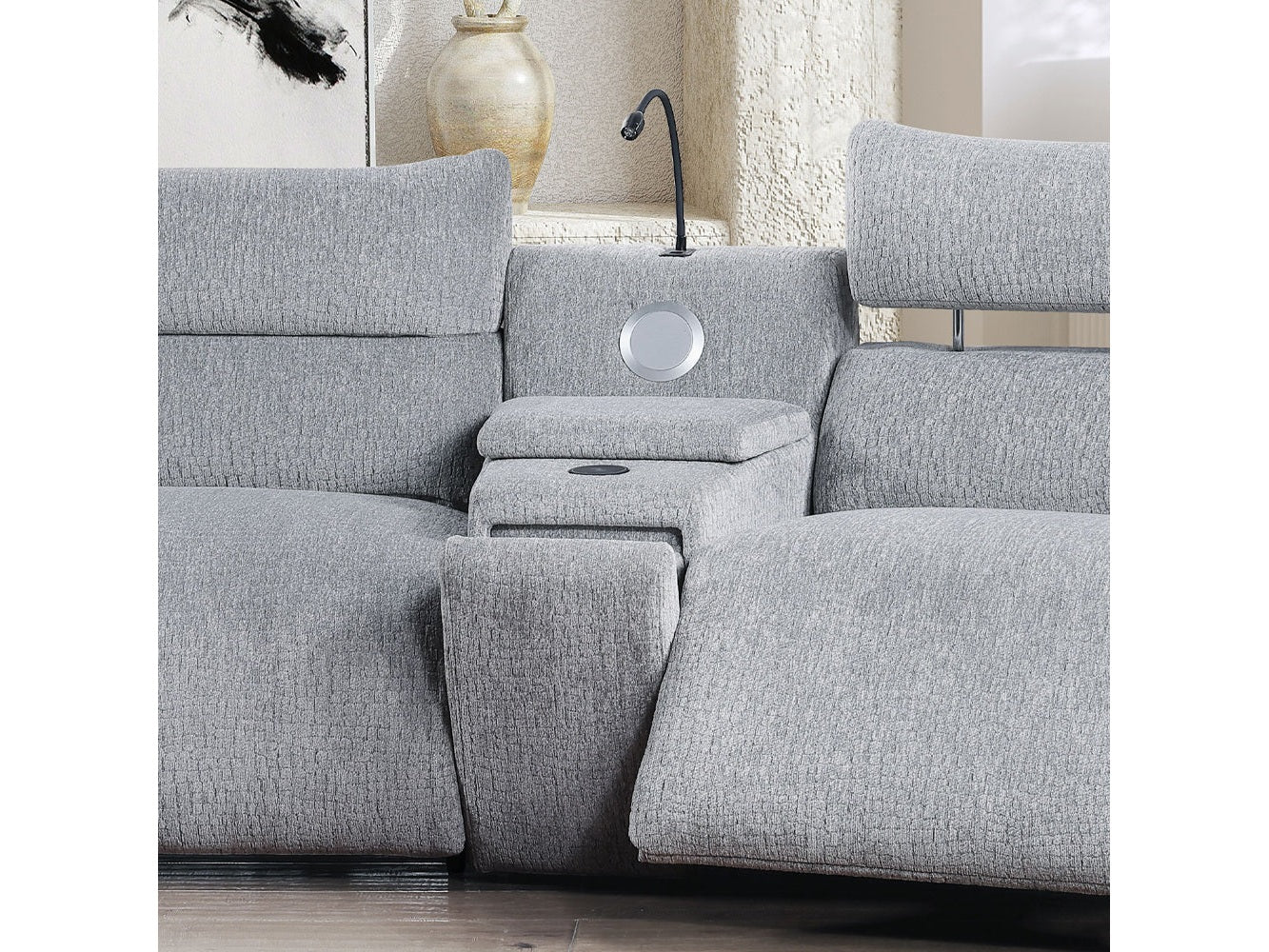 Fullar Light Gary Modular Console w/Speaker & Cup Holder - Ornate Home