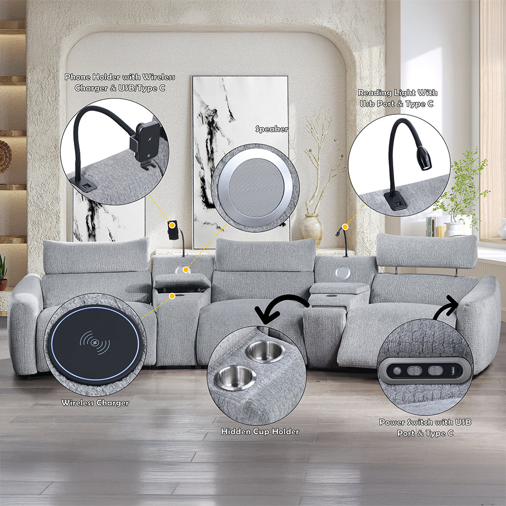 Fullar Light Gary Modular Power Motion Armless Recliner - Ornate Home