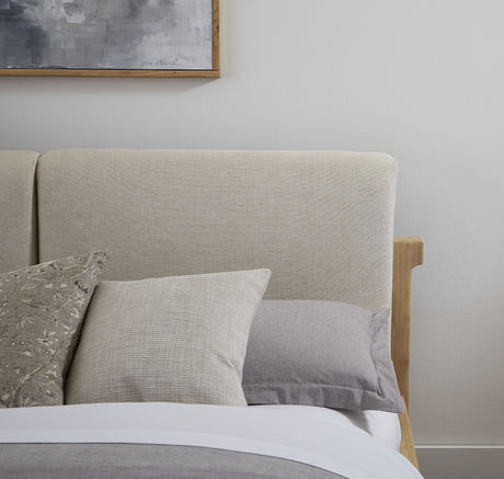 Furano California King Upholstered Two Cushion Platform Bed in Ginger and Natural Linen - Ornate Home