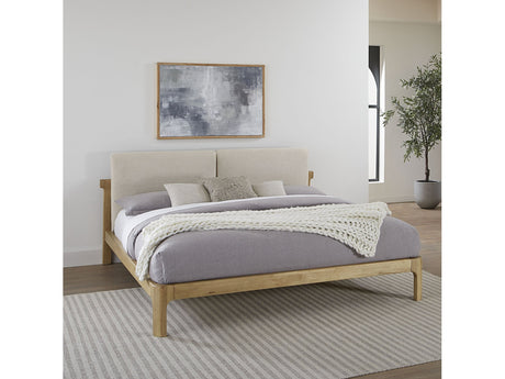 Furano Eastern King Upholstered Two Cushion Platform Bed in Ginger and Natural Linen - Ornate Home