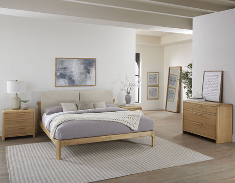 Furano Eastern King Upholstered Two Cushion Platform Bed in Ginger and Natural Linen - Ornate Home