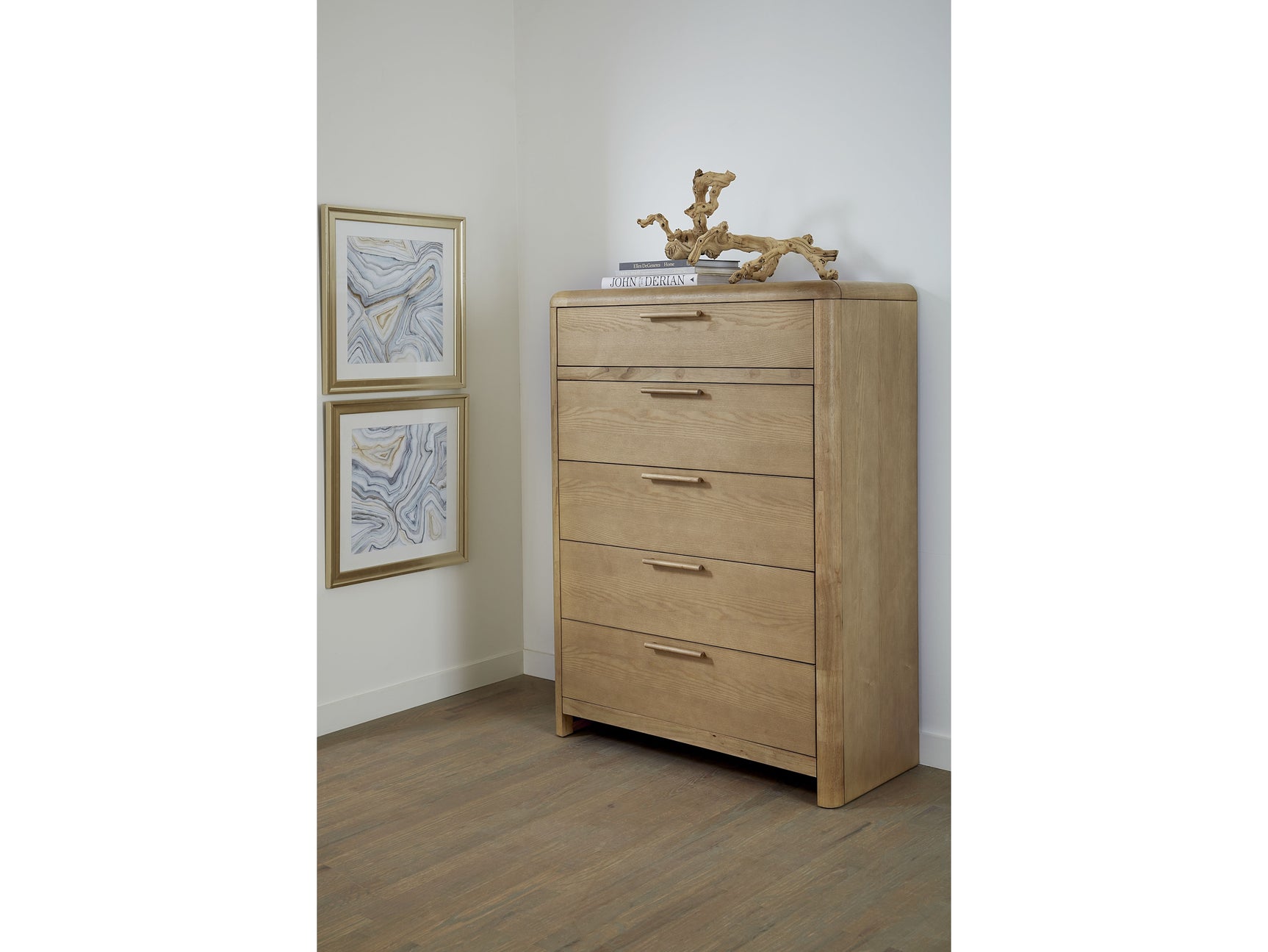 Furano Ginger Five Drawer Ash Wood Chest - Ornate Home
