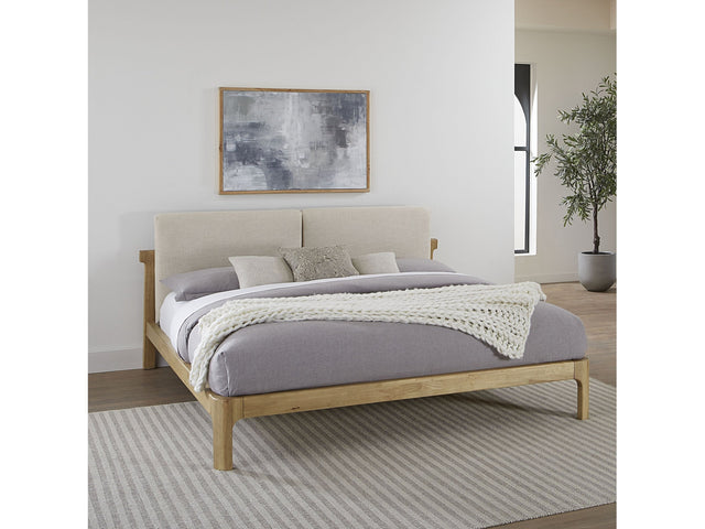 Furano Queen Upholstered Two Cushion Platform Bed in Ginger and Natural Linen - Ornate Home