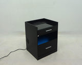 Furda Black Ash 2-drawer Led Nightstand Bedside Table With Speaker - Ornate Home