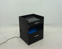 Furda Black Ash 2-drawer Led Nightstand Bedside Table With Speaker - Ornate Home