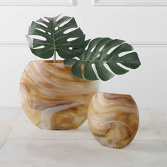 Fusion Swirled Caramel/Ivory Vases (Set of 2) - Ornate Home