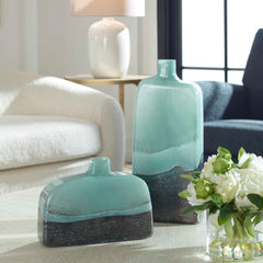 Fuze Aqua/Bronze Vases (Set of 2) - Ornate Home