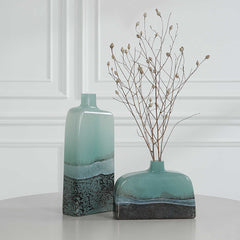 Fuze Aqua/Bronze Vases (Set of 2) - Ornate Home