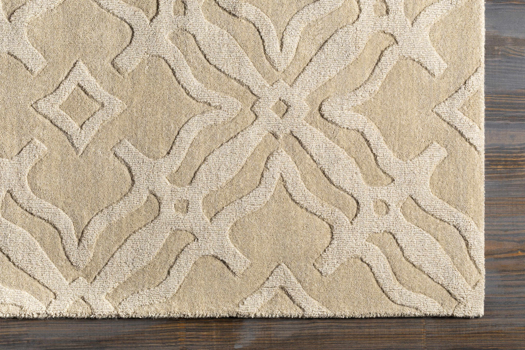 Fyffe Embossed Beige Wool Area Rug - Ornate Home