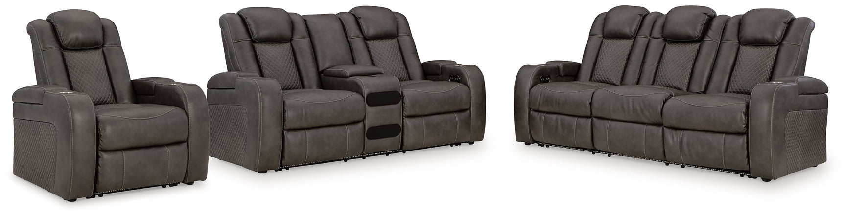 Fyne-Dyme Gray Power Reclining Sofa, Loveseat and Recliner - Ornate Home