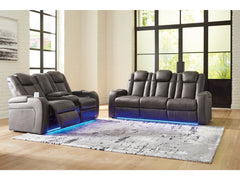 Fyne-Dyme Gray Power Reclining Sofa and Loveseat - Ornate Home