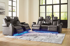 Fyne-Dyme Gray Power Reclining Sofa and Loveseat - Ornate Home