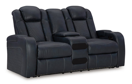Fyne-Dyme Sapphire Power Reclining Loveseat with Console - Ornate Home