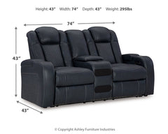 Fyne-Dyme Sapphire Power Reclining Loveseat with Console - Ornate Home
