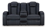 Fyne-Dyme Sapphire Power Reclining Loveseat with Console - Ornate Home