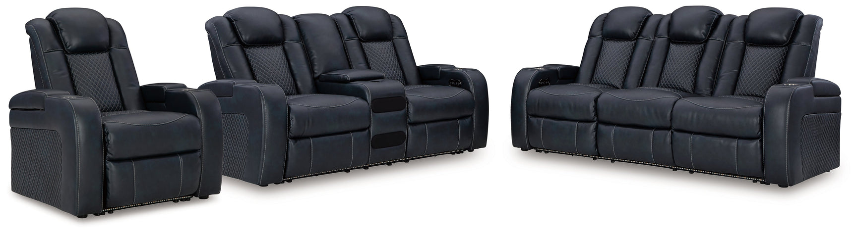 Fyne-Dyme Sapphire Power Reclining Sofa, Loveseat and Recliner - Ornate Home