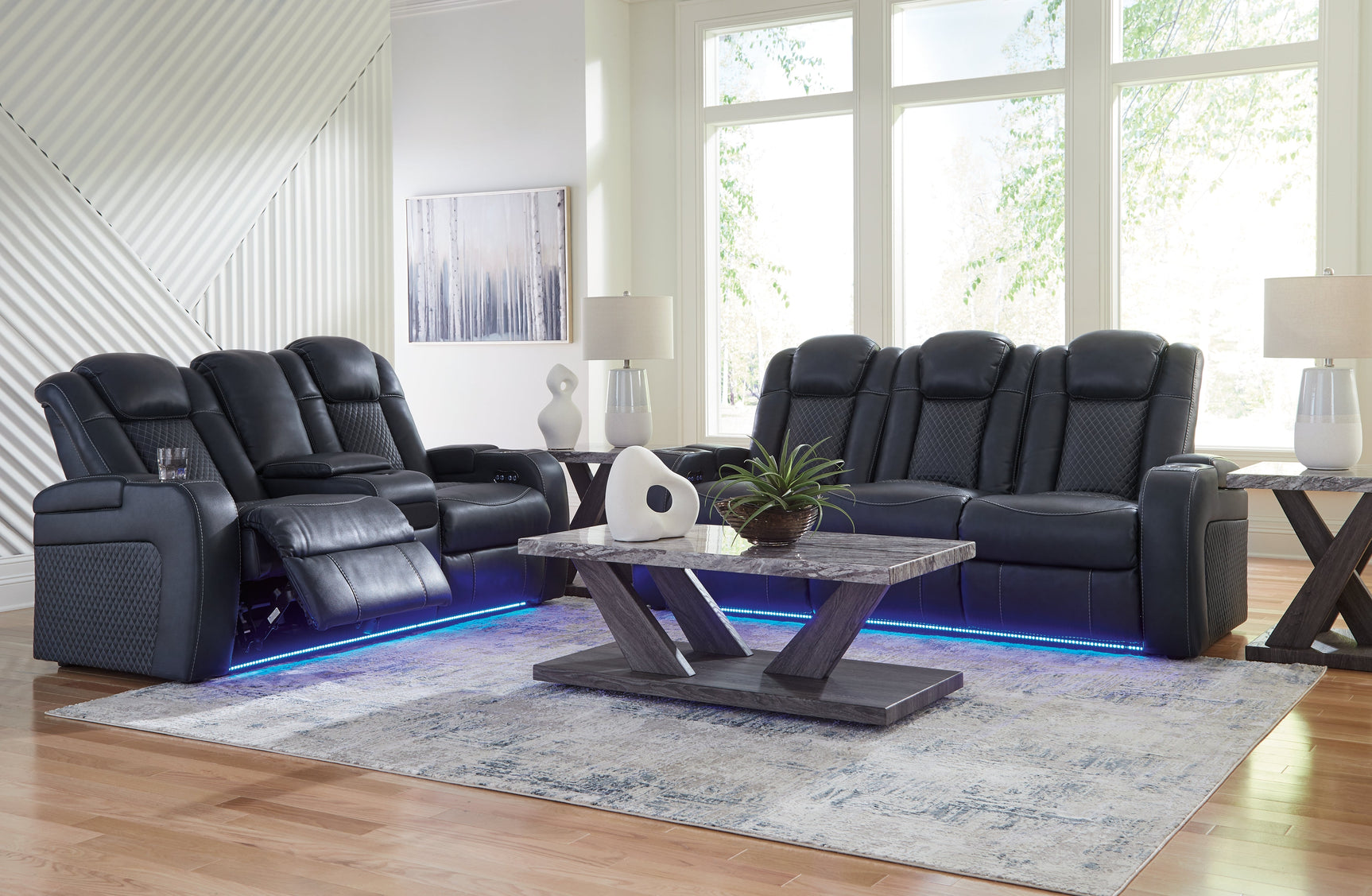 Fyne-Dyme Sapphire Power Reclining Sofa and Loveseat - Ornate Home