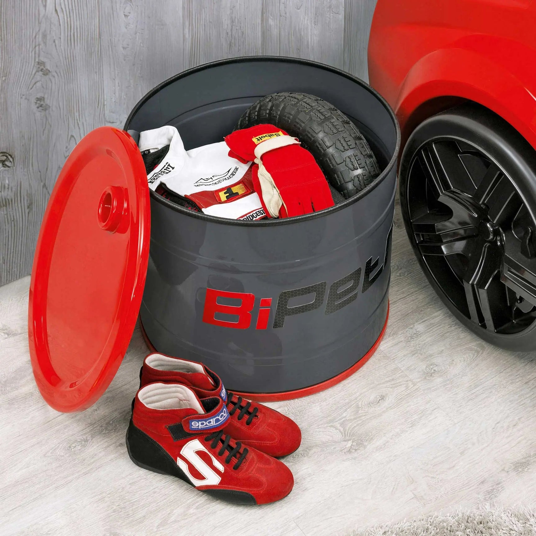 GTS Barrel Metal Nightstand and Toy Box with Plastic Lid - Ornate Home