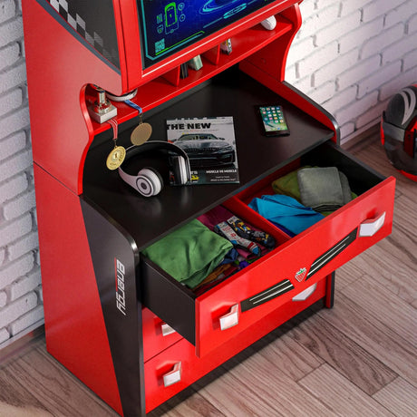 GTS EV 3 Drawer Chest with Cabinet, Charging Station Theme - Ornate Home