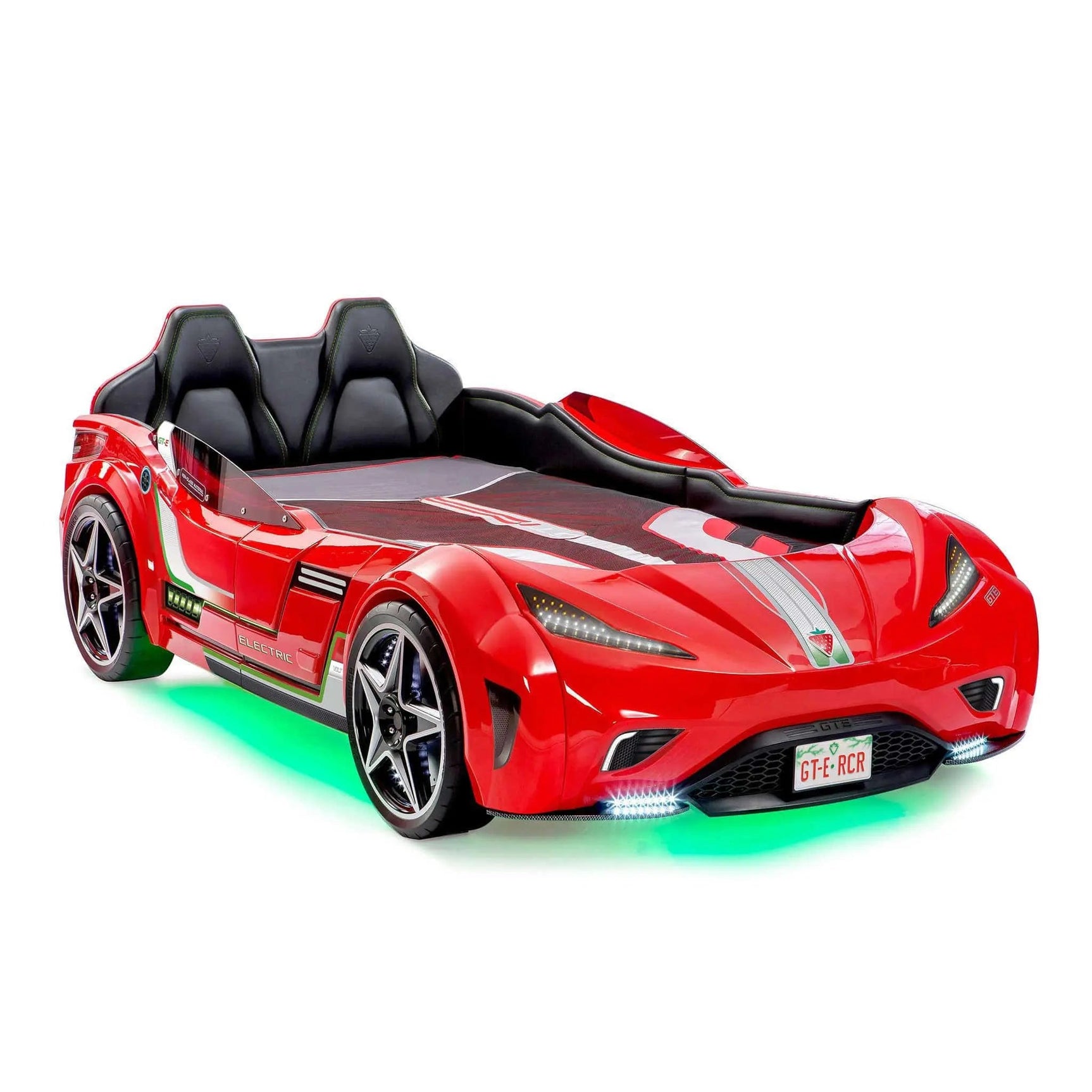 GTS EV Red Twin Race Car Bed | Remote Control, Night Light, Sounds & Padded Headboard - Ornate Home