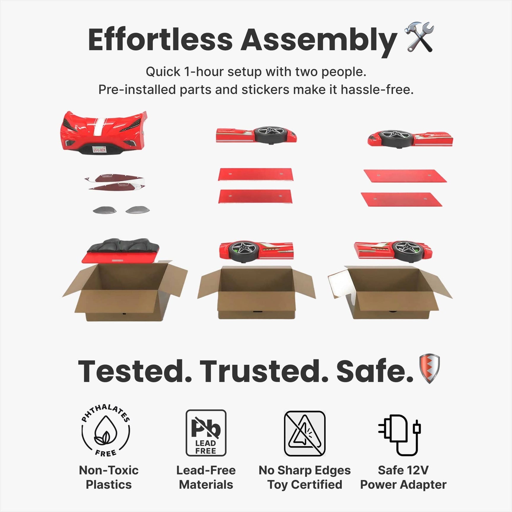 GTS EV Red Twin Race Car Bed | Remote Control, Night Light, Sounds & Padded Headboard - Ornate Home