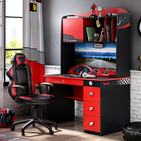 GTS EV Study Desk & Hutch with Cabinet, Car Dashboard Design - Ornate Home